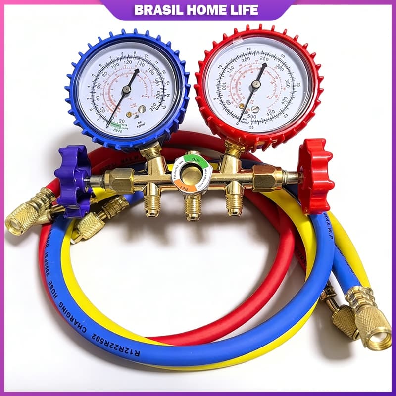 Manifold Ar Split R-12, R-22, R-404a e R-134a Mangueira 90cm Ferramenta Refrigeração