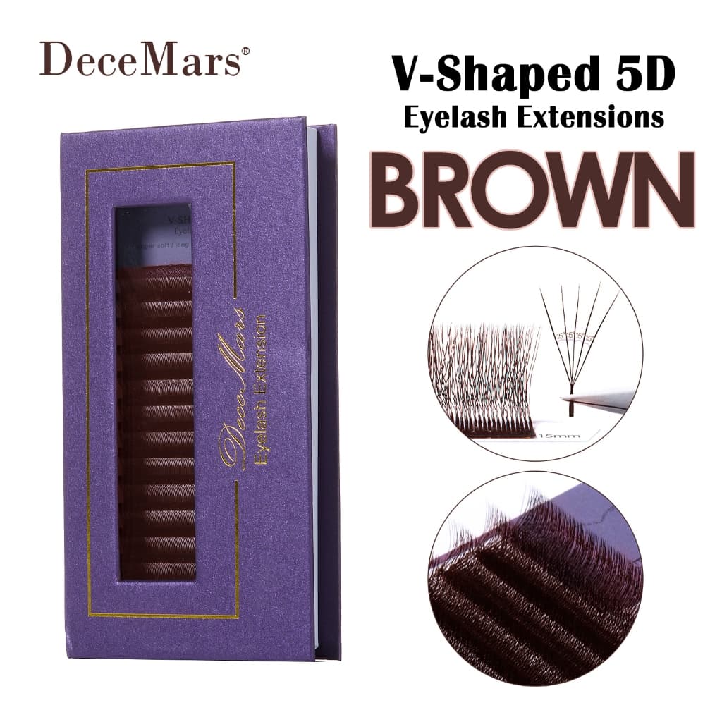 Extensões De Cílios Marrons 5D Em Forma De V DeceMars 12 Fileiras/Bandeja