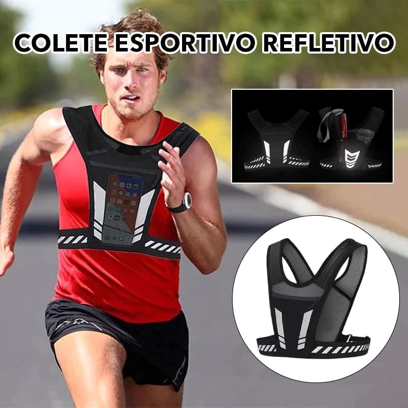 Colete Esportivo Refletivo Para Ciclismo E Corrida Noturna Com Bolso Para Garrafa De Água E Bolso Para Celular