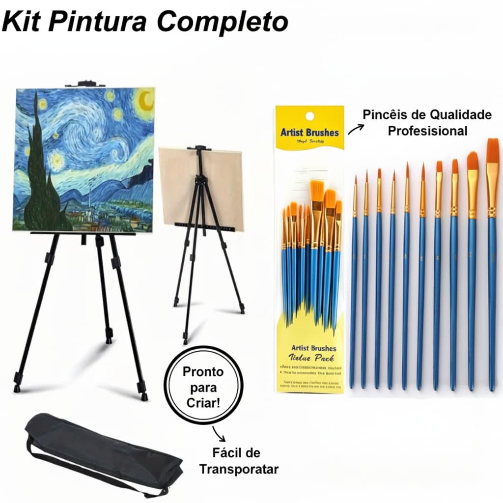 Kit Pintura Profissional Completo–Cavalete Tripé Ajustável com Bolsa+Pincéis+Espátulas,Ideal para Iniciantes e Artistas
