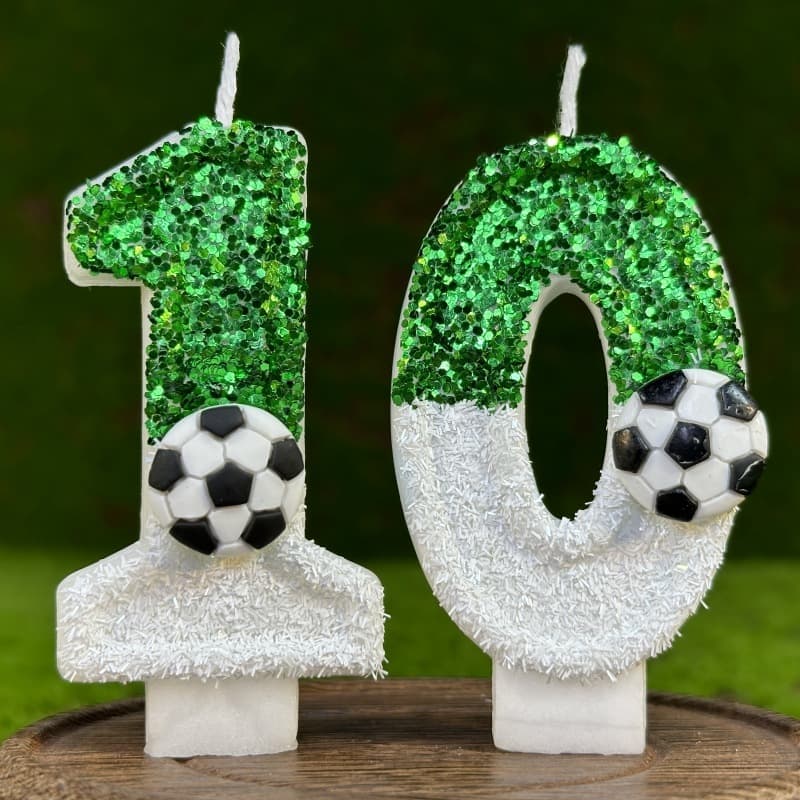Novo 0-9 Número Velas De Aniversário De Futebol Verde Brilhos Criativo Vela Para Menino Festa Bolo Decoração Superior