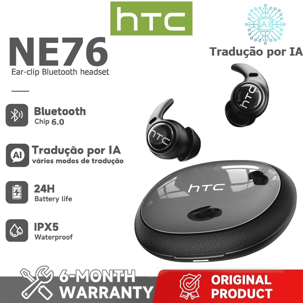 HTC NE76 AI Tradução Fone de ouvido intra-auricular Tradução em tempo Real TWS Business Bluetooth Headset Bluetooth 6.0