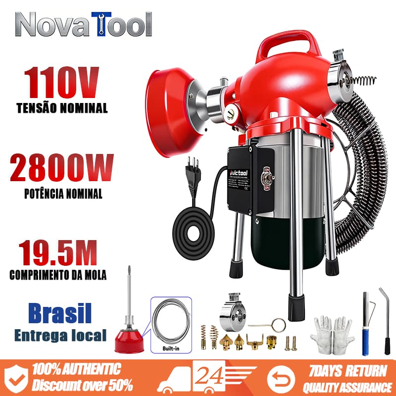Máquina de limpeza de tubos de 110V 2800W, com diâmetro de 20 a 100 mm, com mola para curvar tubos.