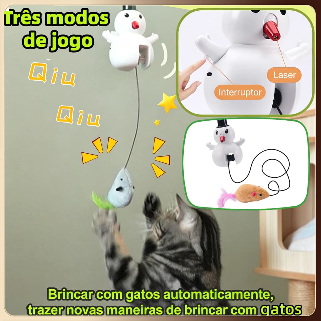 Brinquedo Interativo para Gatos com Laser e Rato de Pelúcia Automático , 3 Modos de Brincadeira, Elimina o Tédio do Pet