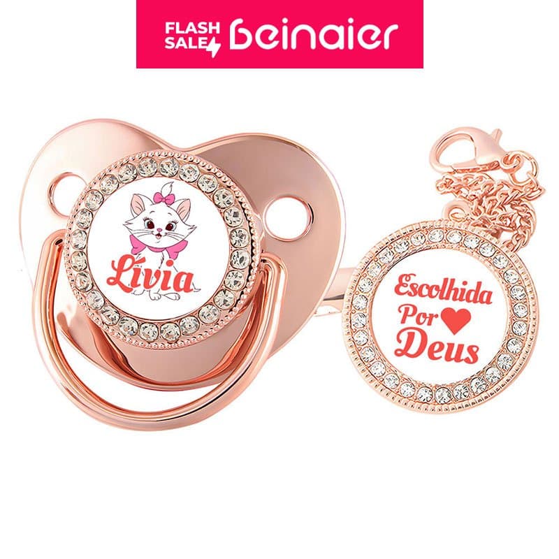 Chupeta para bebês com nome personalizado do bebê, chupeta de silicone BPA Free