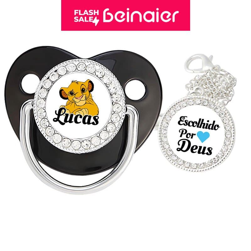 Chupeta para bebês com nome personalizado do bebê, chupeta de silicone BPA Free
