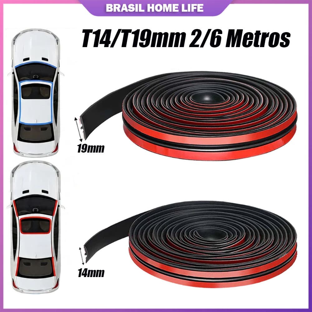 Tira Vedação Forma T 14/19mm Universal Para-Brisa Kit