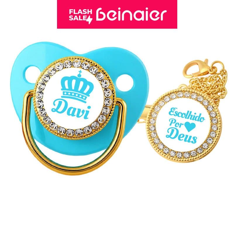 Chupeta para bebês com nome personalizado do bebê, chupeta de silicone BPA Free