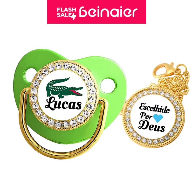 Chupeta para bebês com nome personalizado do bebê, chupeta de silicone BPA Free