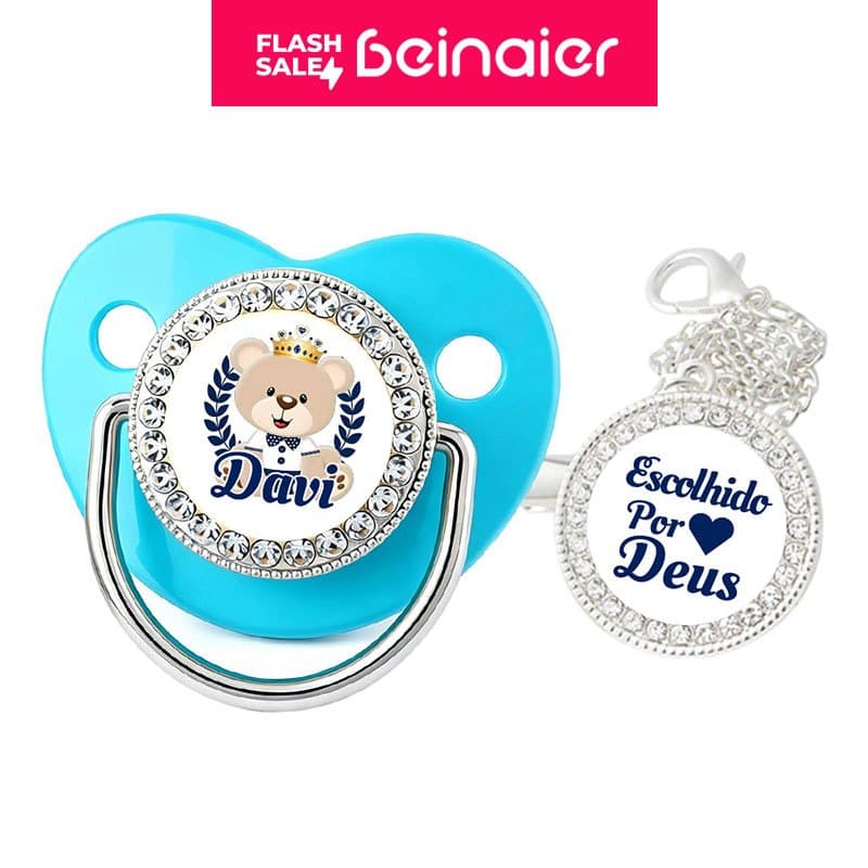 Chupeta para bebês com nome personalizado do bebê, chupeta de silicone BPA Free