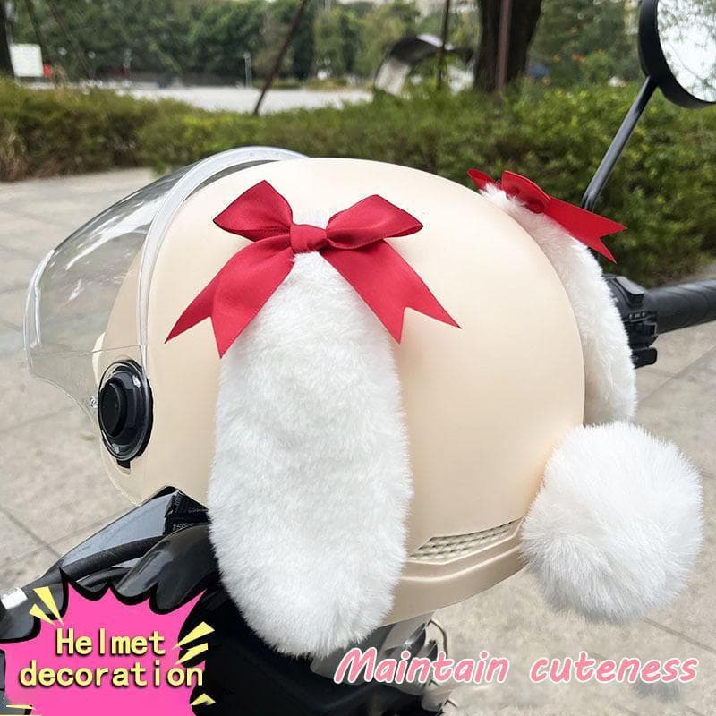 [Destacável] Orelhas de Coelho Pelúcia Fofa Decoração Capacete Moto Elétrico Tendência Influenciadores