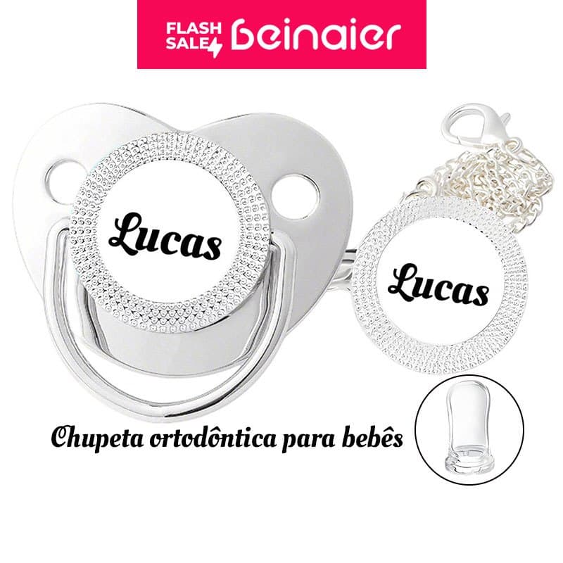 Chupeta ortodôntica para bebê, personalizada com o nome do bebê, chupeta de silicone BPA Free