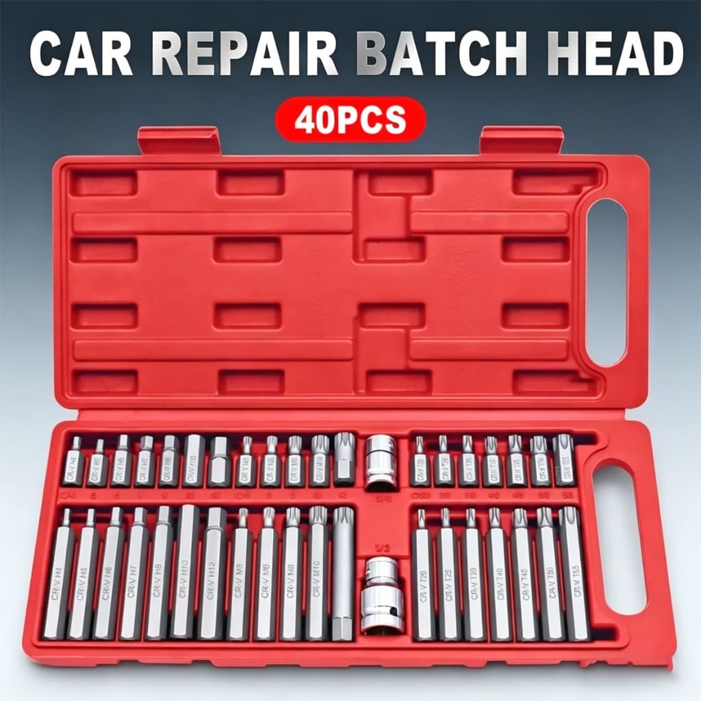Conjunto de ferramentas de 40 peças, 40 peças de alta qualidade Multi-dente Torx hexágono soquete Bit Crv