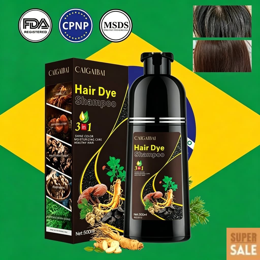 500ML Shampoo colorante 3 em 1 de gergelim preto e ginseng nutre a raiz do cabelo, preto, marrom, cobre cabelos brancos