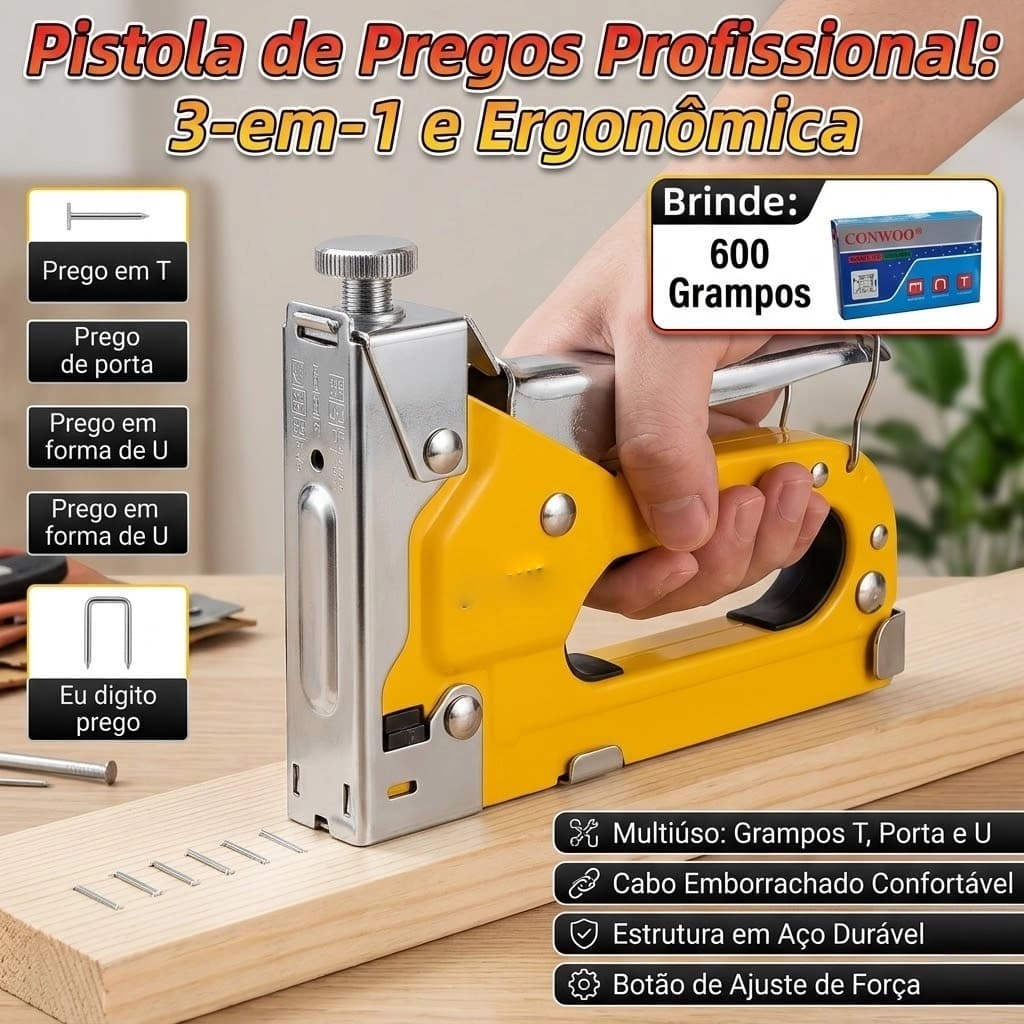 Grampeador Tapeceiro + 600 Grampos Ferramentas Profissional