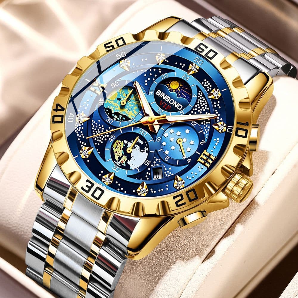 【‌com caixa‌】Relógio Masculino Design Criativo BINBOND Relógio de Quartzo Prova D'água Elegante 3225 4750 3103
