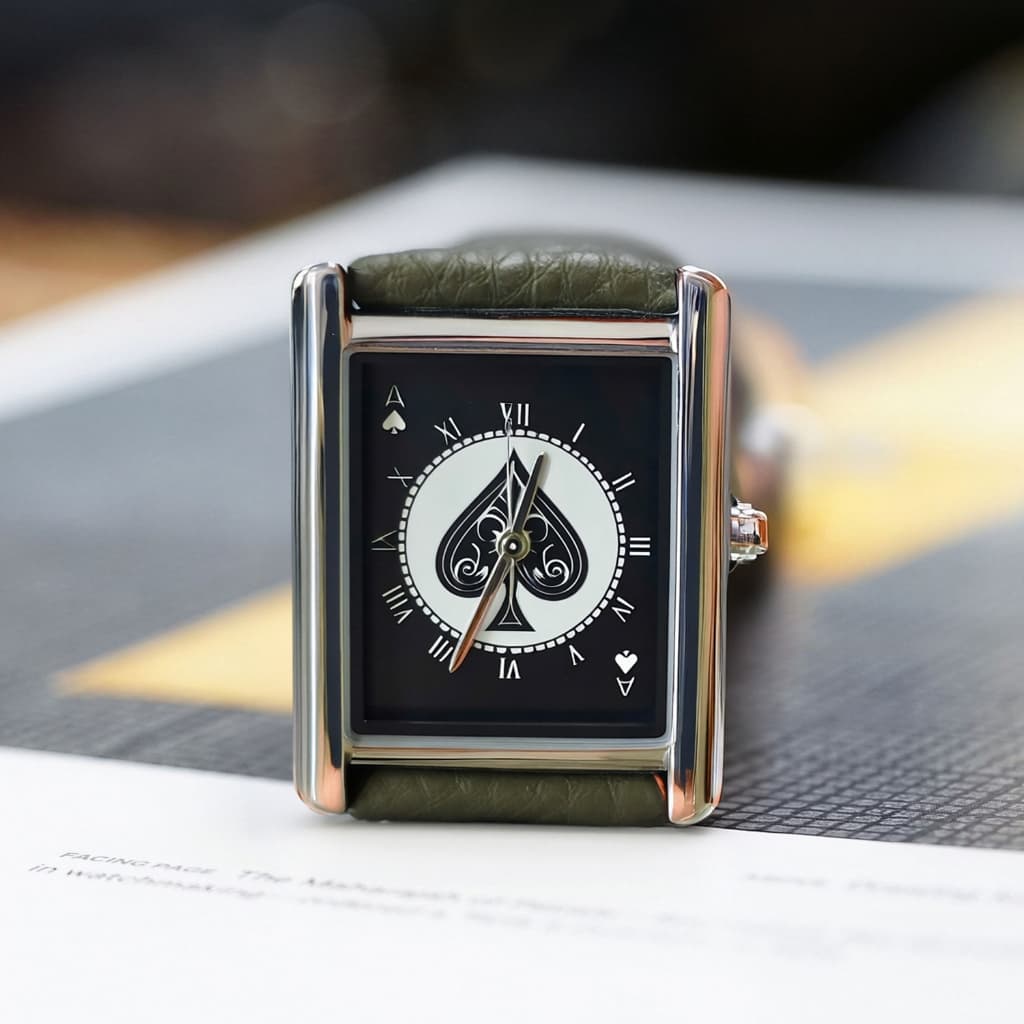 [CILOA OFFCIAL] Spades A Retro Square Disc Belt Watch Nicho Trendy Cool Relógio de quartzo à prova d'água Único Homens M