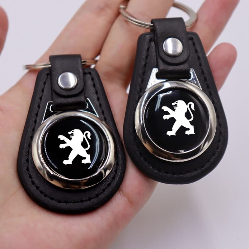 1 Pçs Camurça Couro Carro Chaveiro Liga Criativo Logotipo Do Preto Chave Fivela Pingente Para Peugeot