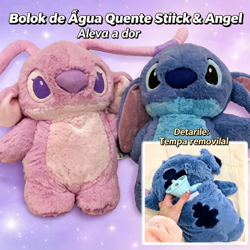 30cm Bolsa de Água Quente Pelúcia Stitch Compressa Térmica para Cólica Menstrual com Capa Removível