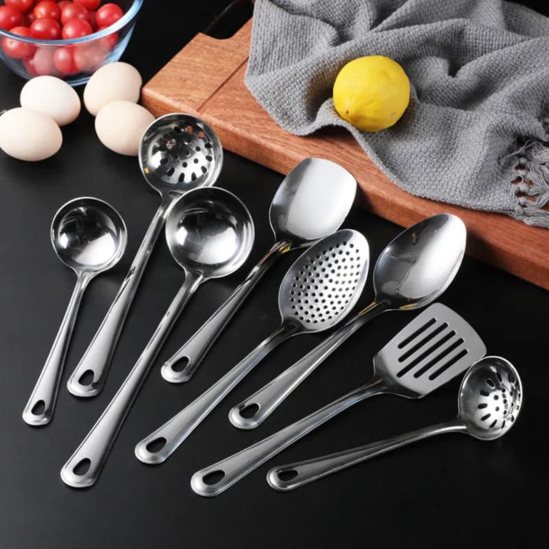 Kit 11 Utensílios de Cozinha em Aço Inox Concha Escumadeira