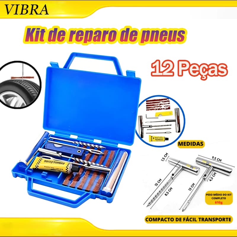 Kit Reparo Conserto Furo Remendo Pneu de Metal Para Carros Motos Bike + Macarrão + Maleta premium 12 Peças Premium
