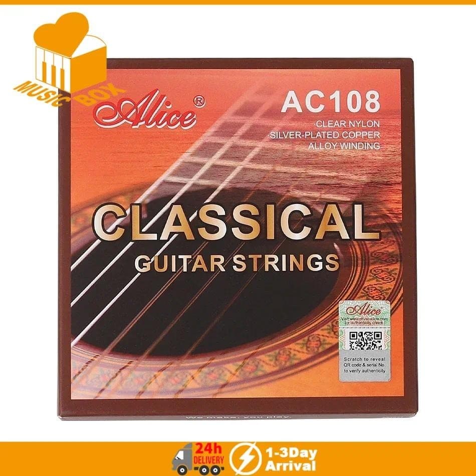 Alice AC108 Cordas Para Violão Clássico Banhado A Prata Cobre Enrolado Transparente Nylon Normal Alto 6