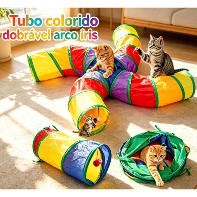 Brinquedo Para Pets Túnel Labirinto Para Gatos Colorido Longo/Curto