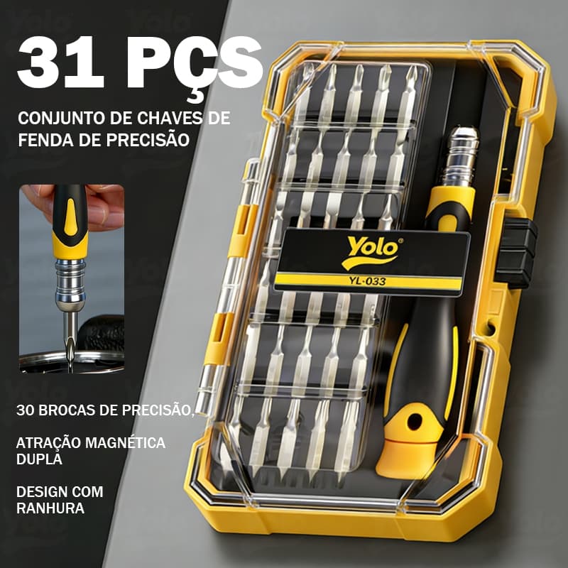 Kit Chave de Fenda Precisão 31 Peças Profissional Reparo Eletrônicos e Brinquedos