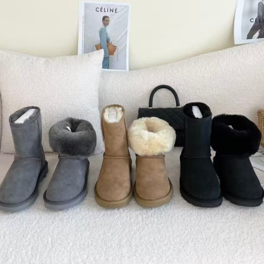 Botas De Neve Integradas De Pele De Ovelha De Tubo Médio Para Mulheres No Inverno , Sapatos Femininos Quentes E Grossos