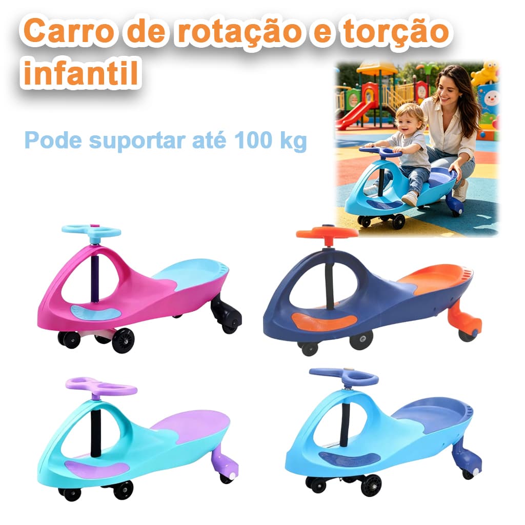 Carro de rotação infantil com roda luminosa, lata 360°Girando，suporta até 100 kg[estoque disponível]