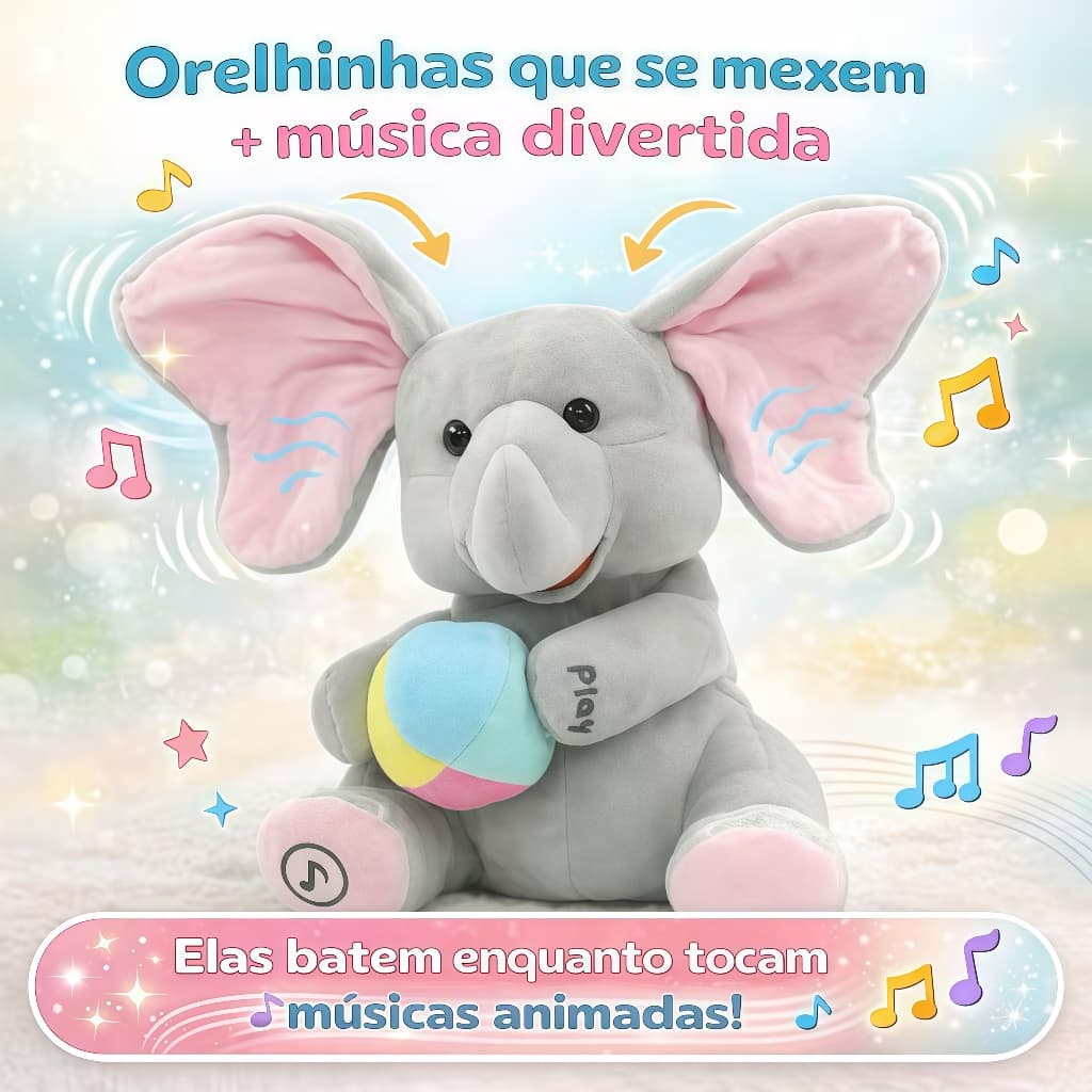 Elefante De Pelúcia Musical Interativo Peek-a-boo Orelhas Móveis Para Bebês