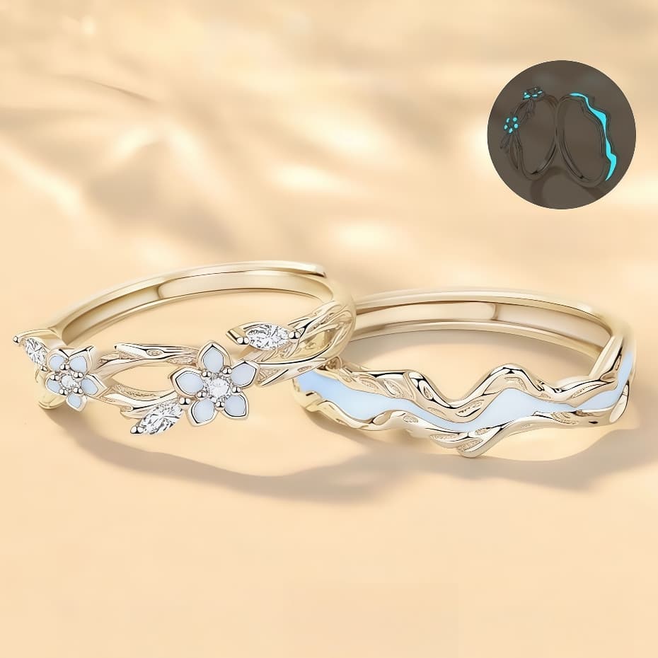 Flores luminosas dos anéis do casal, acessórios personalizados dos anéis abertos ondulados|Presente de Dia dos Namorados