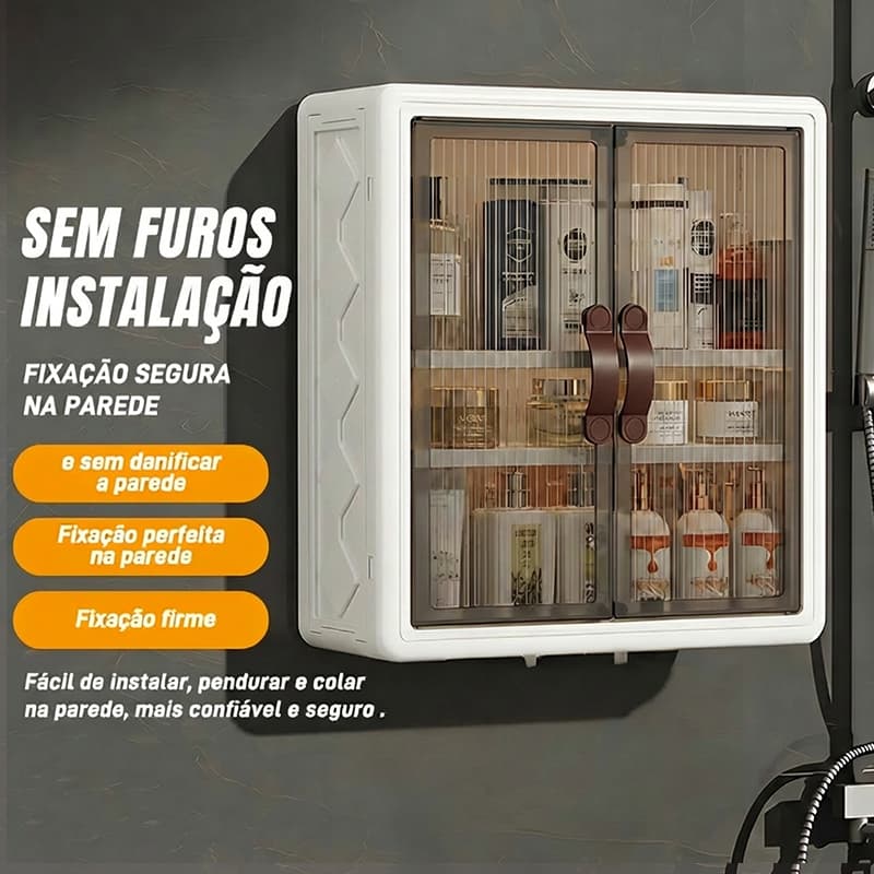 Armário De Banheiro De Plástico Branco Para Montagem Na Parede Com Portas Transparentes