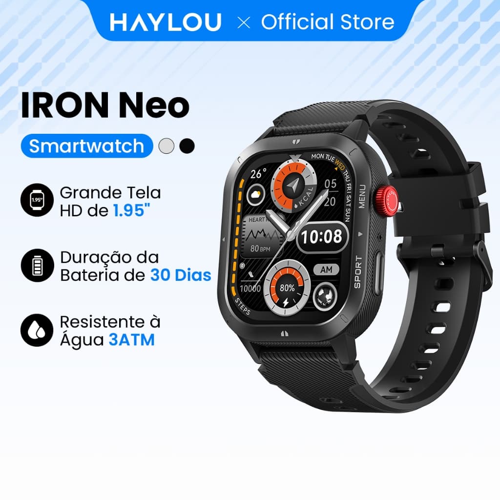 Haylou Smart Watch IRON NEO Smartwatch 1.95 "Display 3ATM Smartwatches De Resistência De 30 Dias