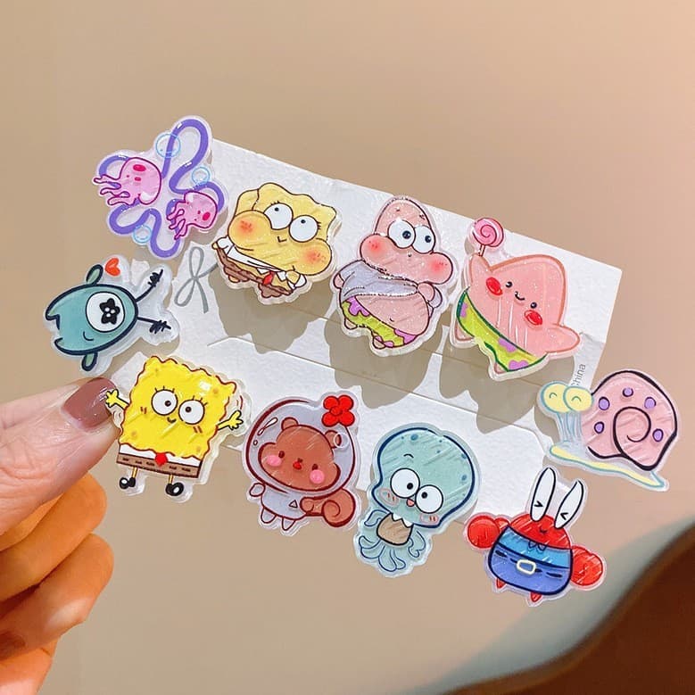 10 Pçs Bob Esponja Acrílico Grampos De Cabelo Dos Desenhos Animados Patrick Estrela Anime Meninas Presilhas Kawaii Acess