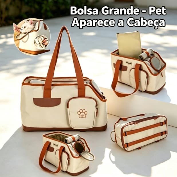 Bolsa Transporte e Passeio Luxo Transporte Viagem Veículo Bege para cachorro e gato