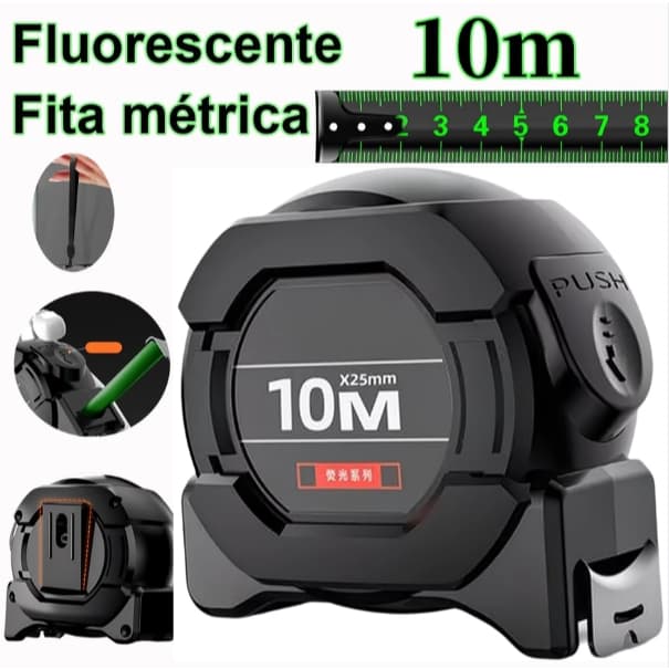 Fita Métrica Trena Profissional  10m Aço Reforçado Alta Precisão Trava Automática