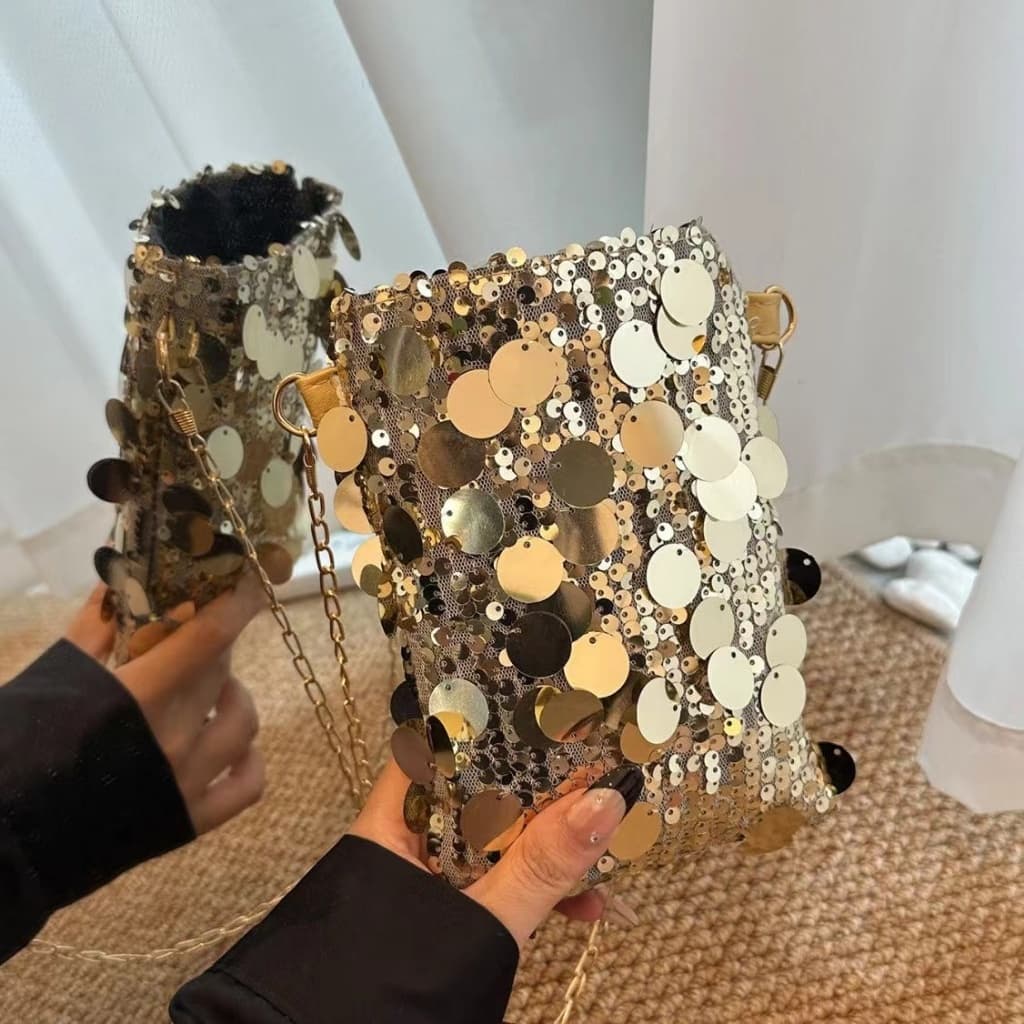 Bolsa de lantejoulas Bolsa crossbody de lantejoulas Bolsa crossbody de lantejoulas Versão coreana de armazenamento