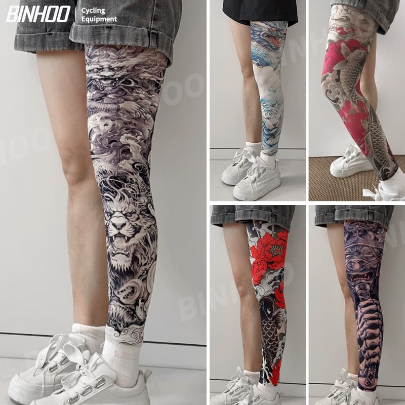 Mangas De Tatuagem Proteção Para Andar De Perna , Solar Ao Ar Livre De Seda Gelada De Verão Respirável Padrão Gelo Uniss