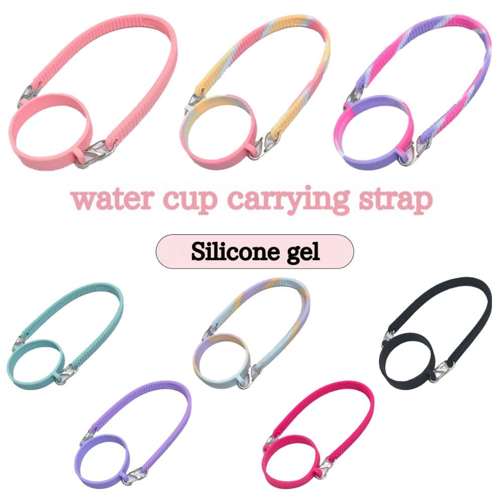 Conjunto de Acessórios para Copo: Tampa Anti-Poeira de Canudo Laço+Cordão Alça+Protetor de Base Silicone Reutilizável