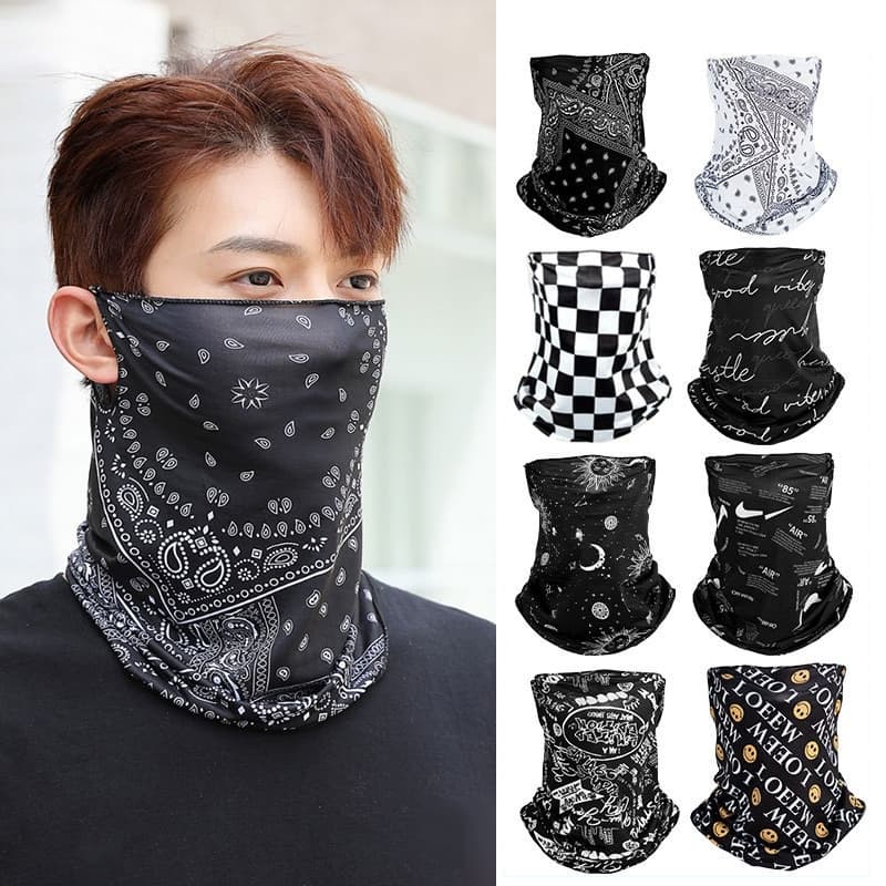 Bandana Seda Gelada Máscara Com Orelha Proteção Solar Balaclava Moto Unissex Respirável