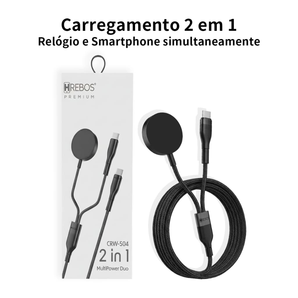 HEYOO x HREBOS Samsung Watch Type-C Cabo de carregamento trançado de carregamento rápido dois em um