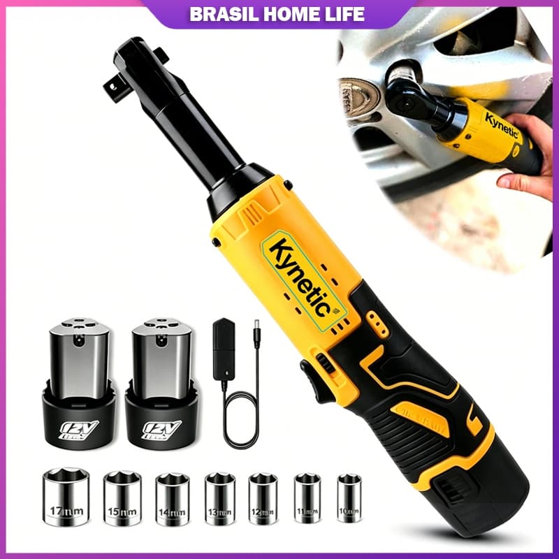 Chave Catraca Elétrica a Bateria 12V Bivolt Com Soquetes Kit Ferramenta Automotiva Completa