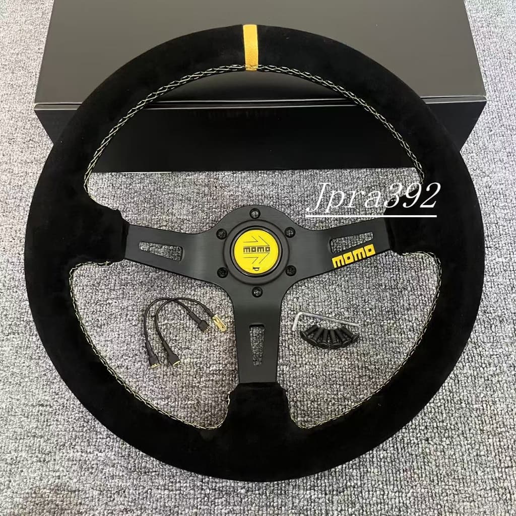 Momo Suede Racing Volante Universal Carro 330mm Prato Profundo