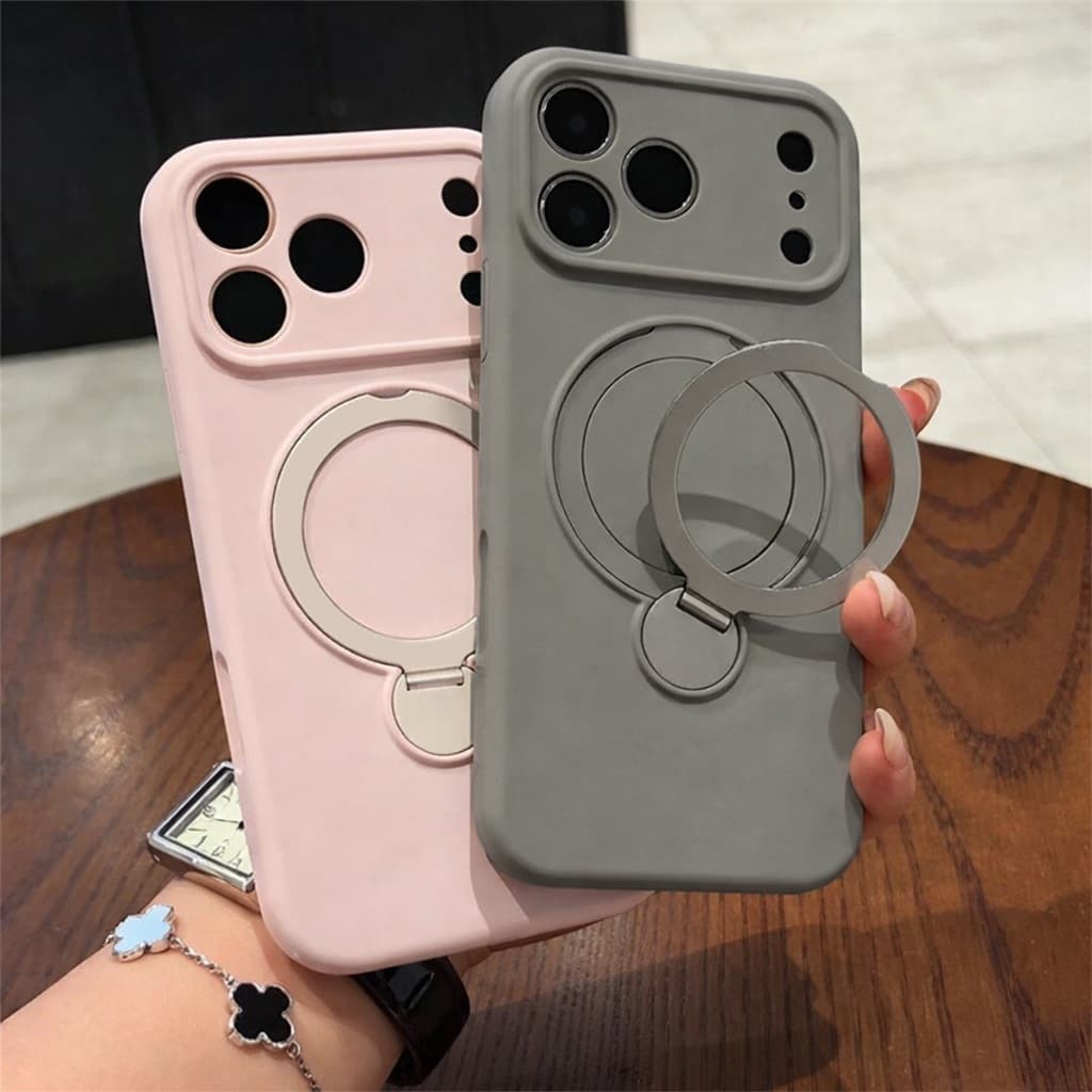 Capa de telefone resistente a choques de Silicone com suporte de anel magnético para iPhone17/16/15/14/13 Full Range