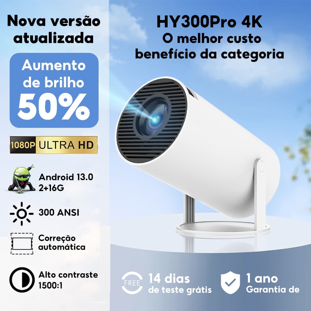 Lonaisci projetor hy300 pro portátil 2+16G Android 13.0 Foco automático, Google Play Store, YouTube e Netflix integrados
