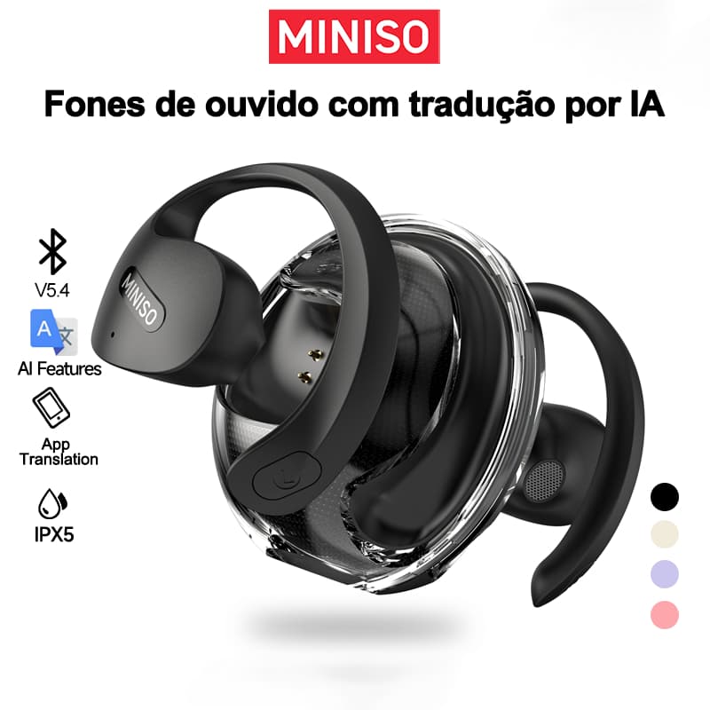 Fone de ouvido sem fio MINISO X15PRO V5.4 OWS fone aberto esportivo com tradução de IA para 134 idiomas estrangeiros