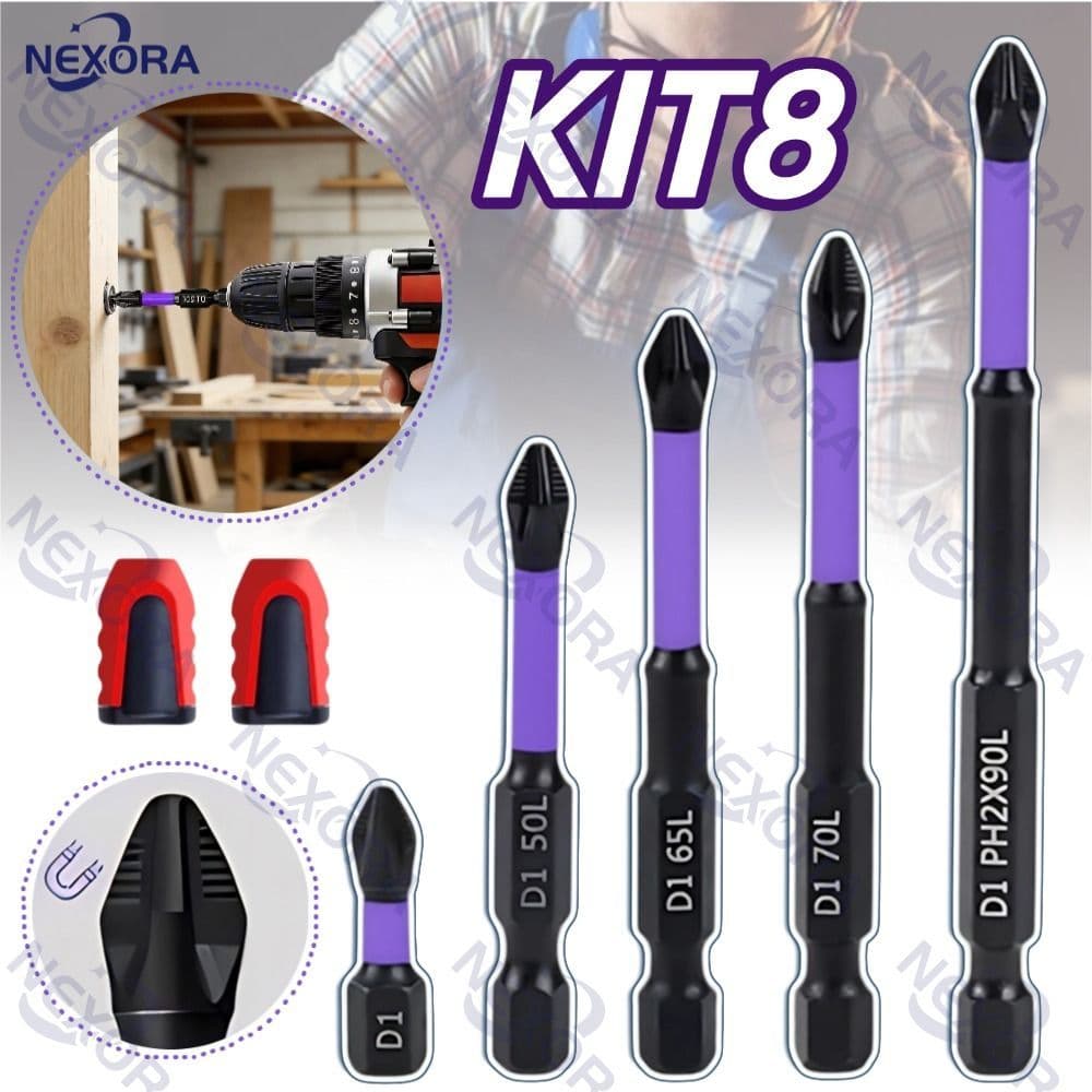 Kit 6 Bits Cruzado Magnéticos PH2 de Impacto Anti Derrapante Encaixe Preciso Anti choque Philips +Folha magnética