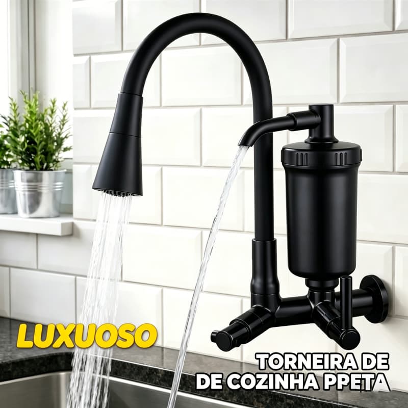 Torneira Preta Com Filtro Para Cozinha Torneira Flexivel de Parede Cozinha Torneira Preta Gourmet Parede Filtro
