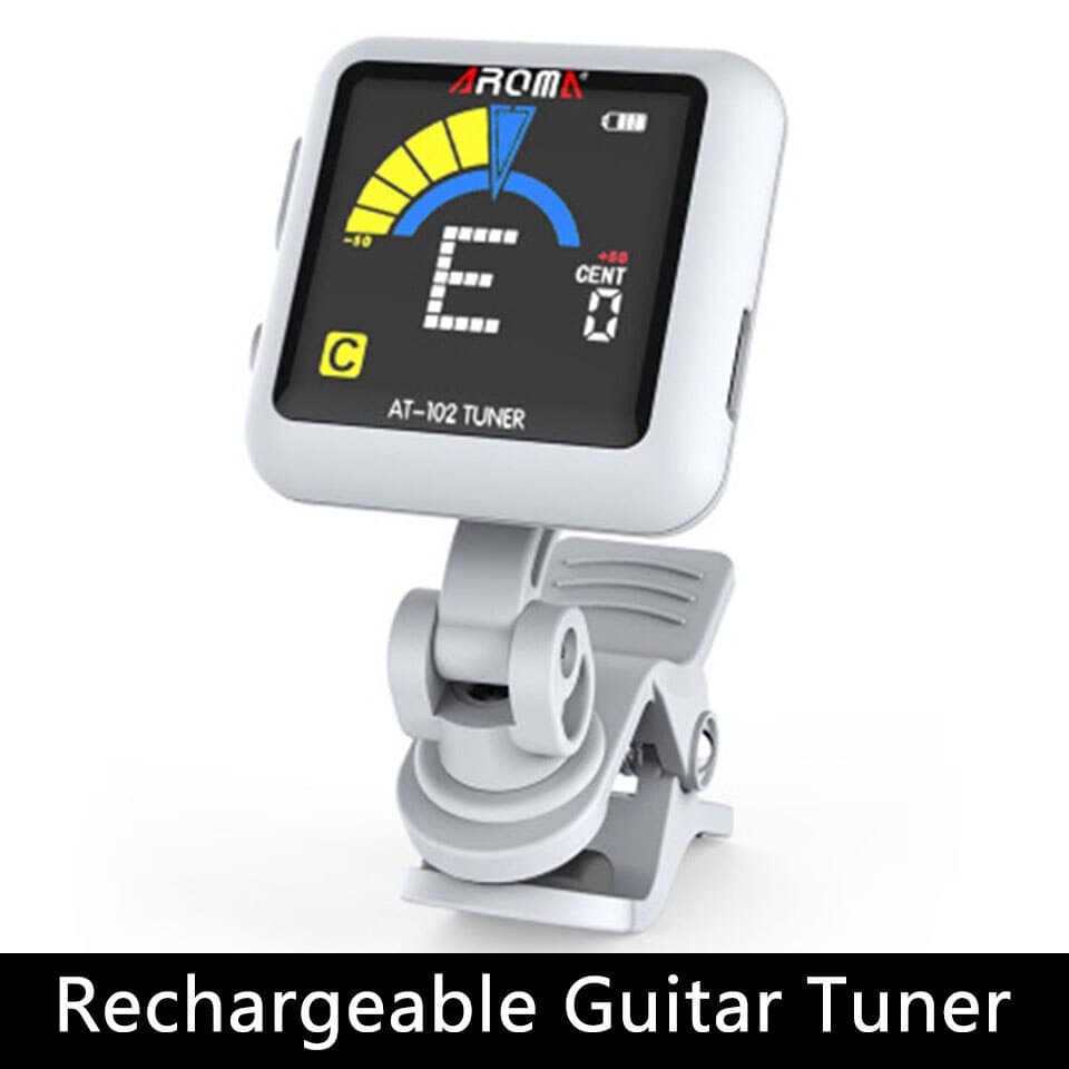 Aroma At-102 Recarregável Clip-On Afinador De Guitarra Cor Sn Com Bateria Embutida Cabo Usb Para Cromática Baixo Ukulele